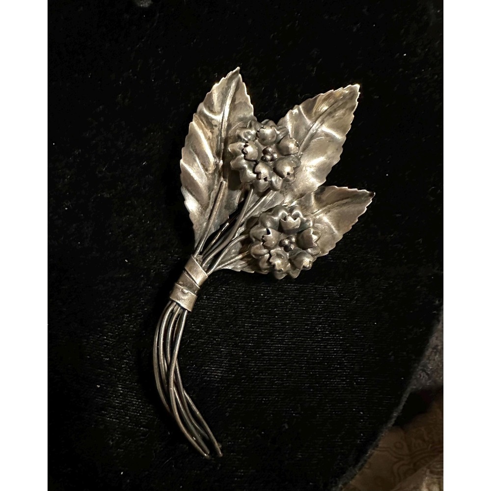 1940's‎ Hand Made Sterling Silver Flower Spray Brooch